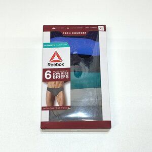 Reebok Performance Low Rise Briefs Men's XL 6-Pack Moisture Wicking Comfort NIB